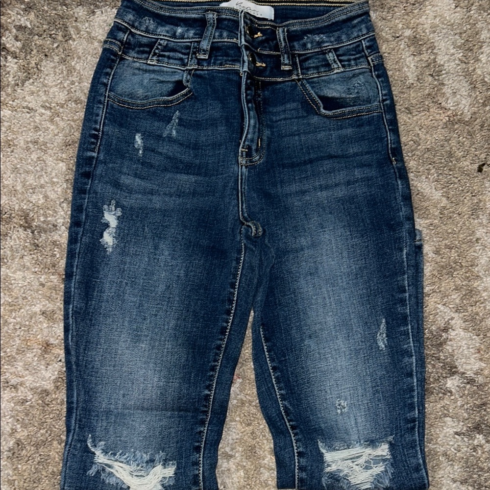 KanCan Blue High Rise Distressed Jeans - Picture 2 of 5
